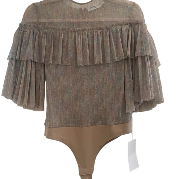 NWT Amanda Uprichard Iridescent Ruffle Top Bodysuit. Size Small - Picture 3 of 4